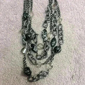 Statement Necklace Gunmetal Chains‎ Layered Beads Fashion Jewelry